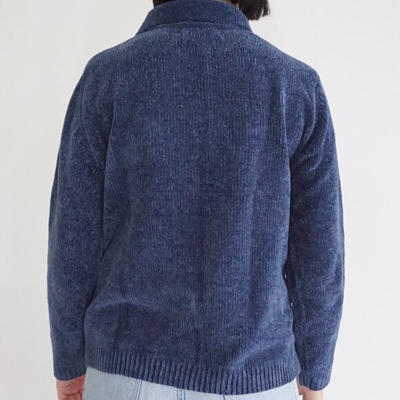 Vintage Blue Alfred Dunner Embroidered Floral Quarter Zip Sweater Grandmacore S - Picture 2 of 9